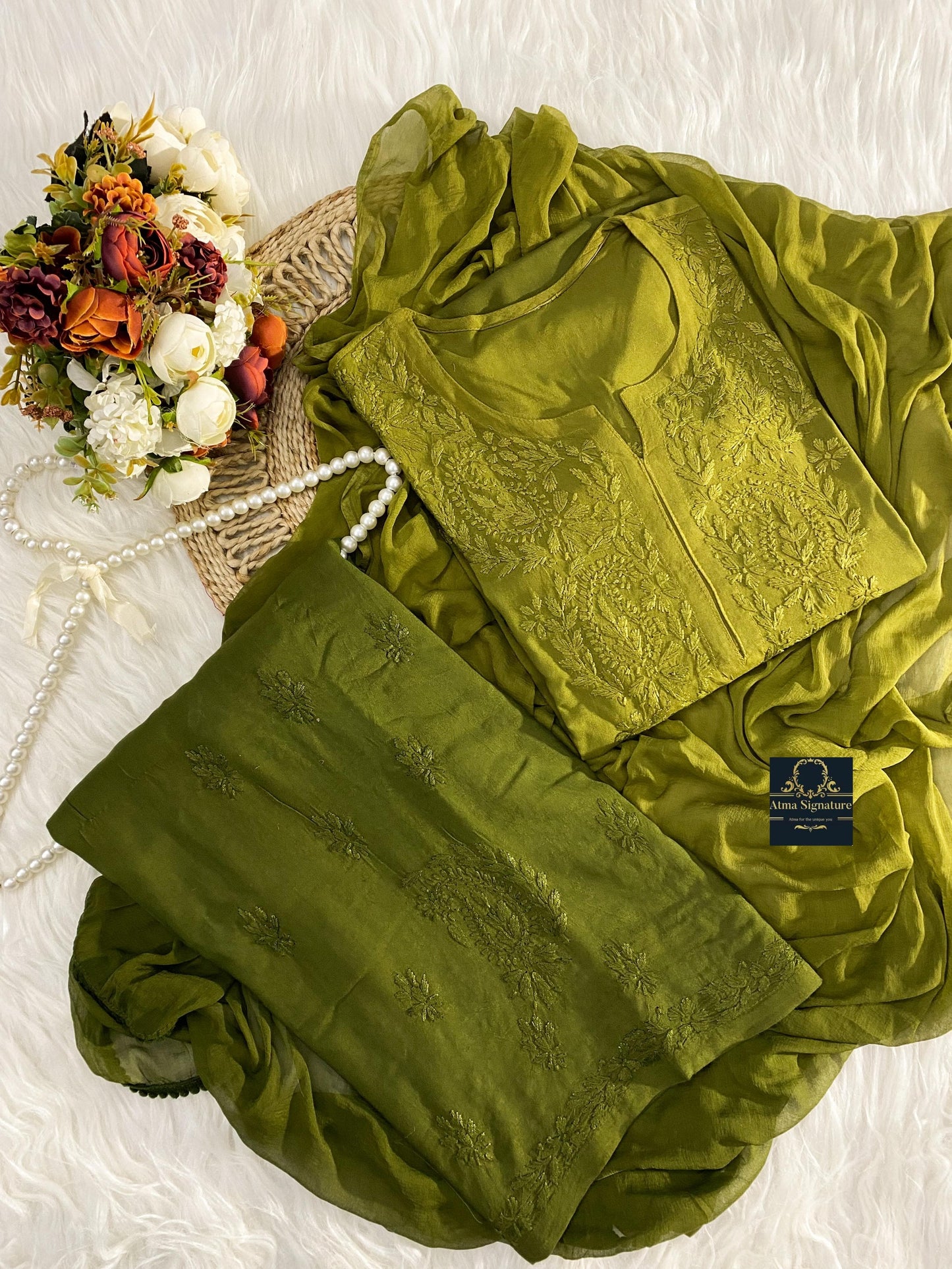 Ombre dyed chikankari kurti palazzo duppata set