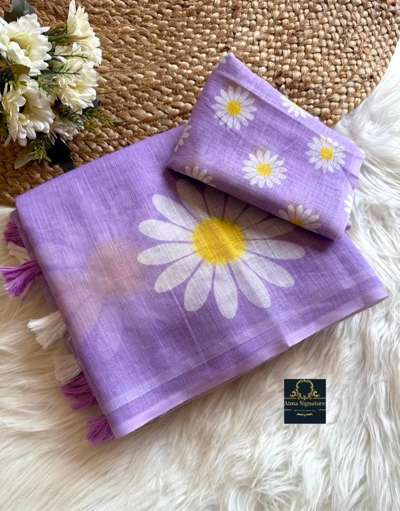 Soft linen cotton floral saree