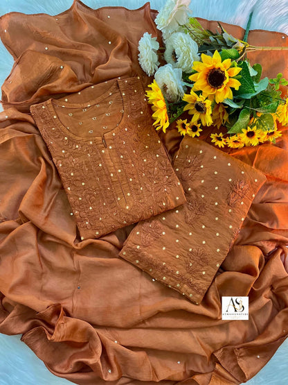 Kismat Chanderi Silk Zari Weaved Chikankari Set