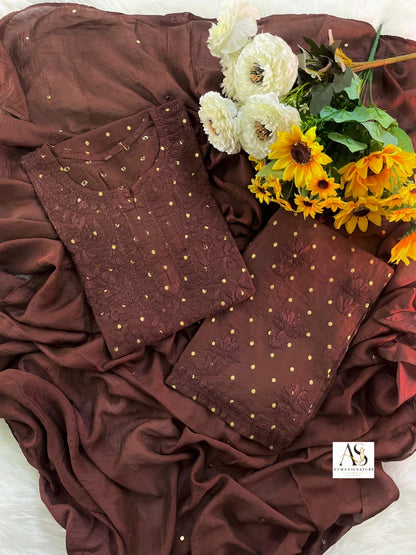 Kismat Chanderi Silk Zari Weaved Chikankari Set