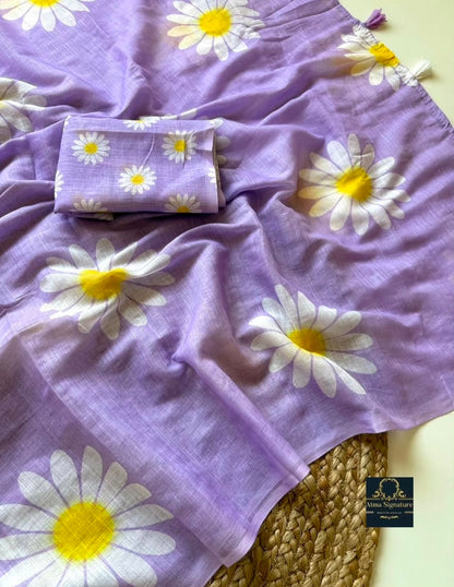 Soft linen cotton floral saree