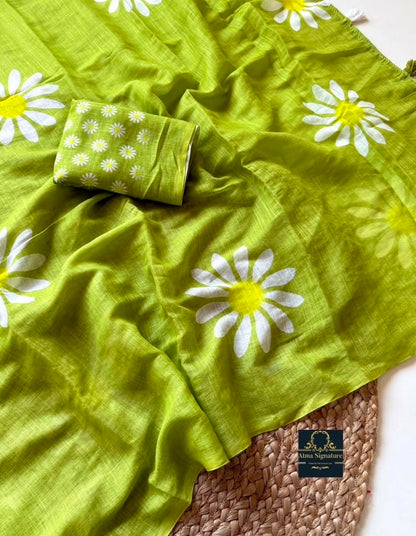 Soft linen cotton floral saree
