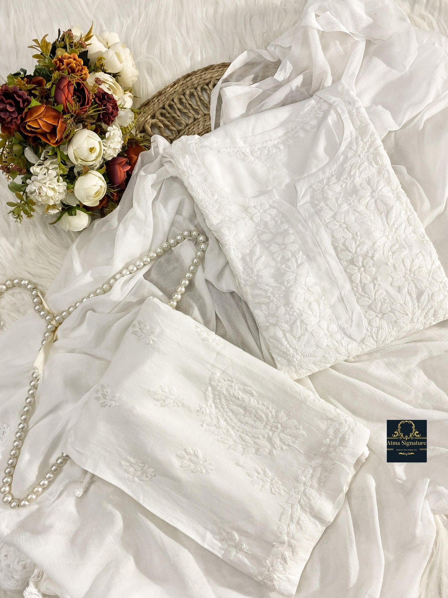 Ombre dyed chikankari kurti palazzo duppata set