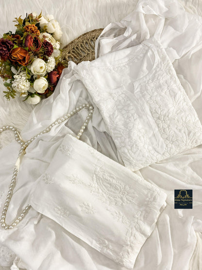 Ombre dyed chikankari kurti palazzo duppata set