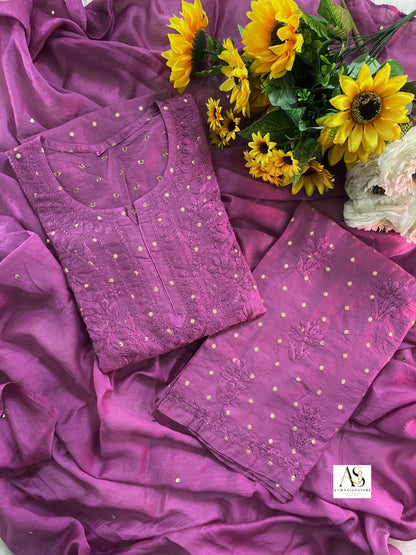 Kismat Chanderi Silk Zari Weaved Chikankari Set