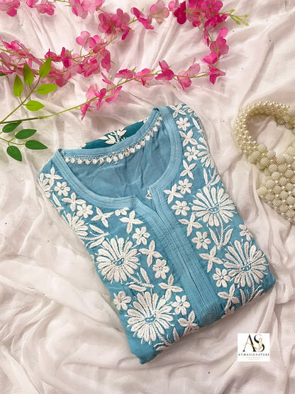 Premium muslin chikankari 3D kurti