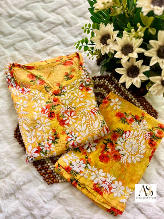Laya Mal Cotton Chikankari Kurti Palazzo set
