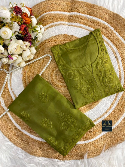 Aisha soft rayon chikankari kurti palazzo set