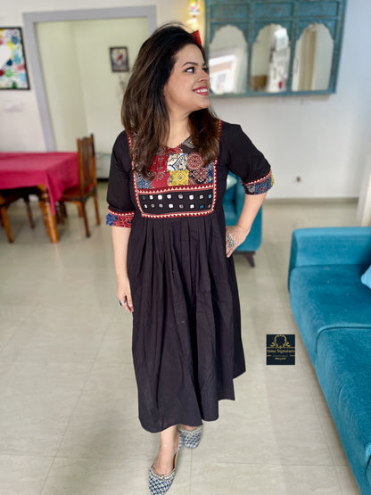 Soft cotton ajrakh mirror worked Kurti/ frock