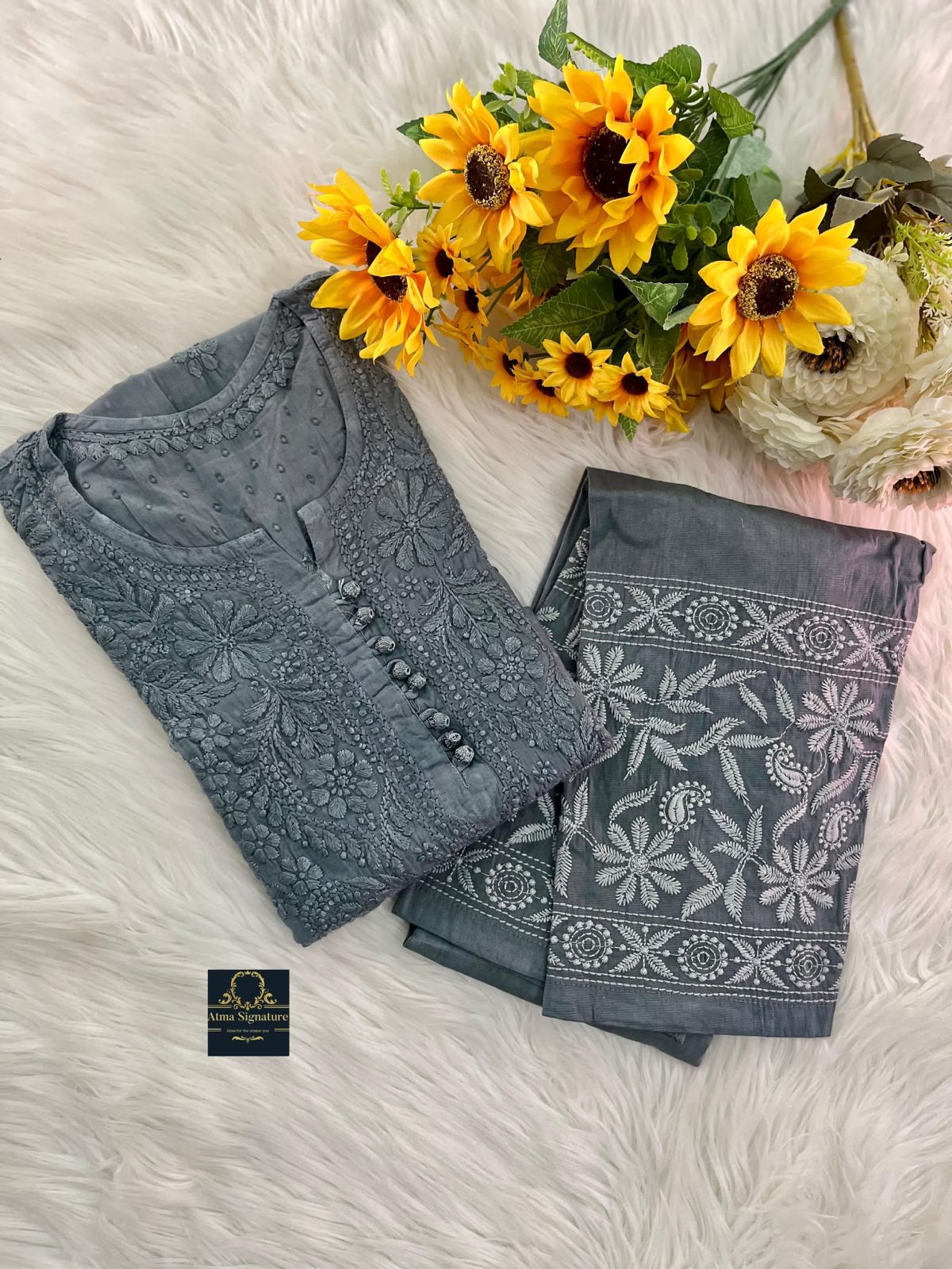 Soft dobby cotton kurti pant set