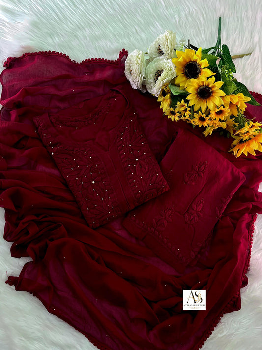 Deep Maroon Chikankari Suit Set❤️