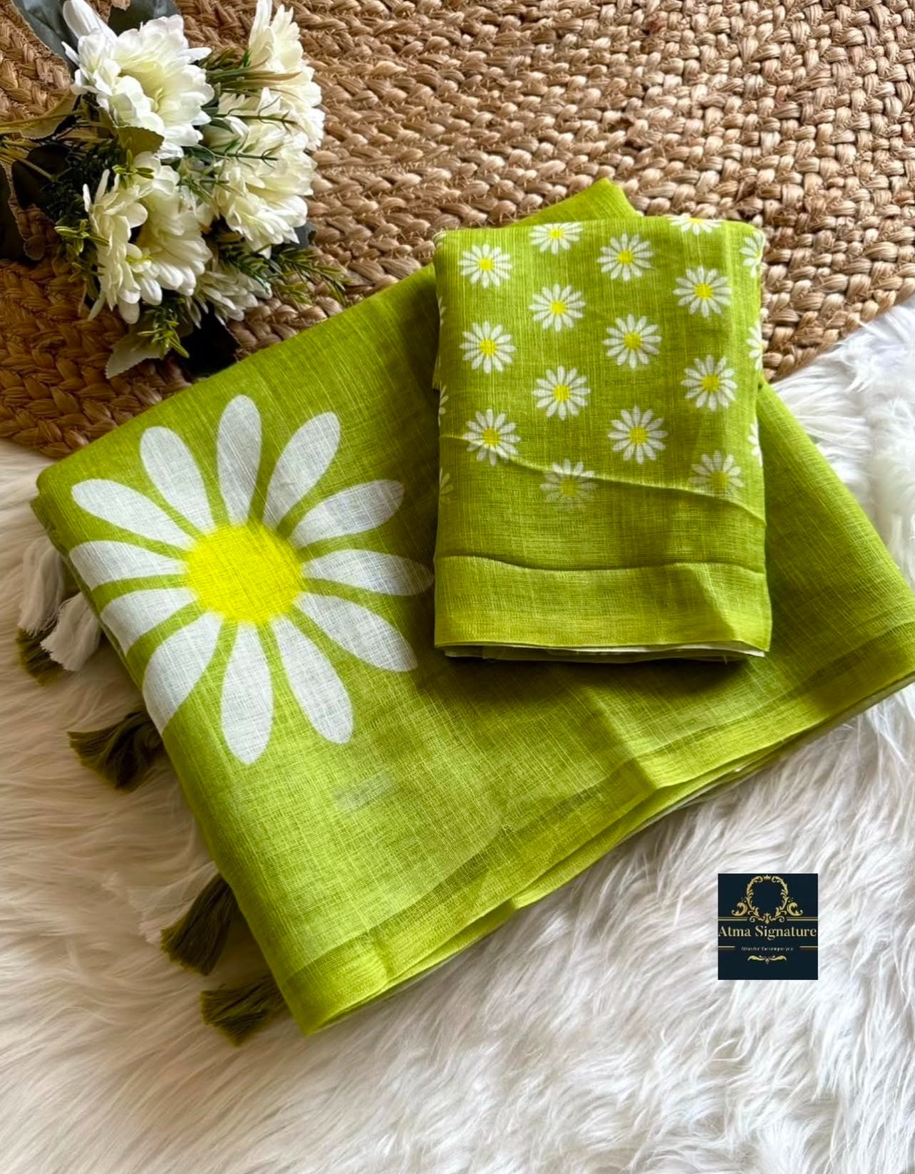 Soft linen cotton floral saree