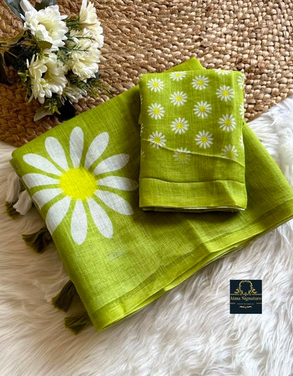 Soft linen cotton floral saree