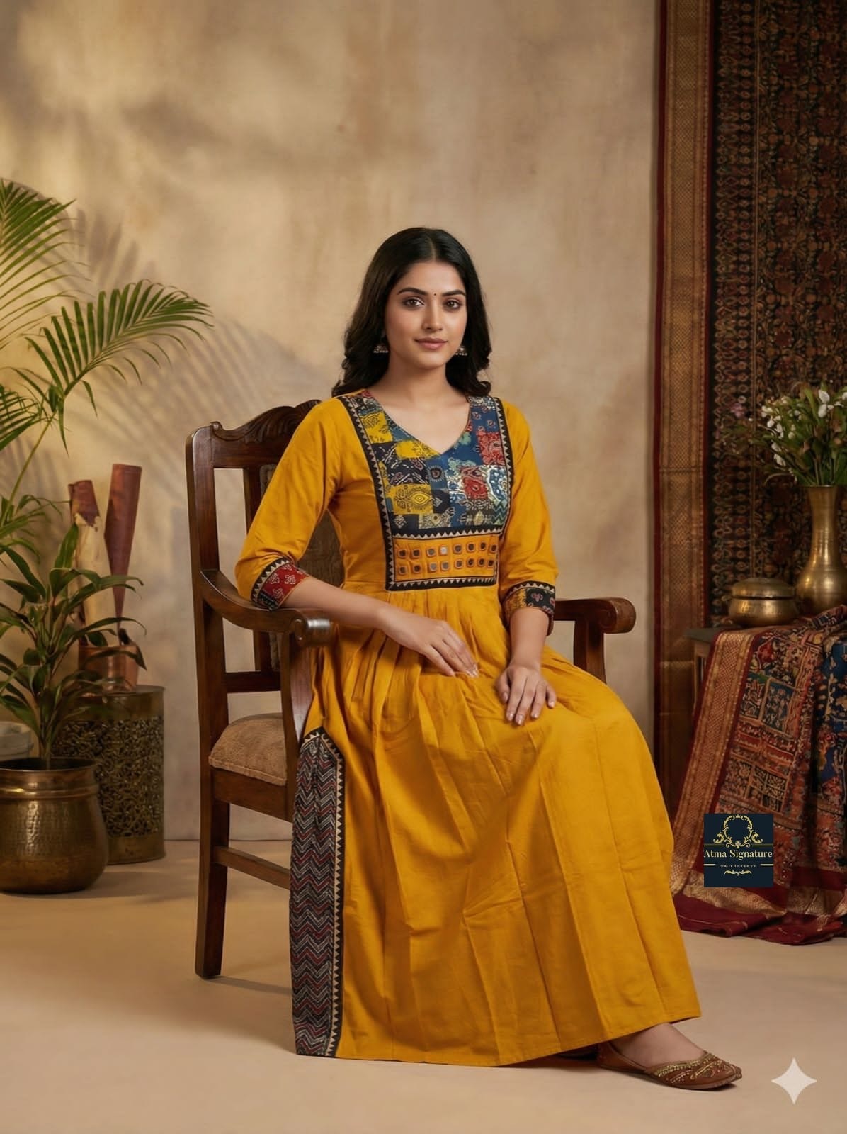 Soft cotton ajrakh mirror worked Kurti/ frock