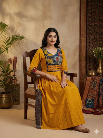 Soft cotton ajrakh mirror worked Kurti/ frock