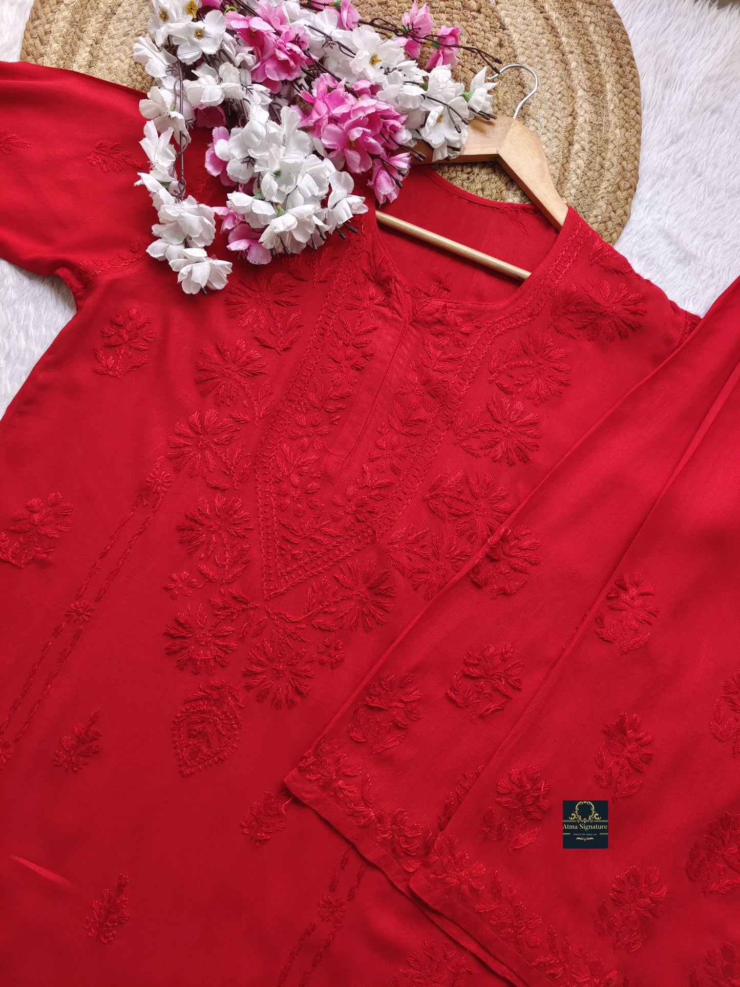 ✨ Handcrafted Rayon Chikankari Kurti Palazzo Set ✨