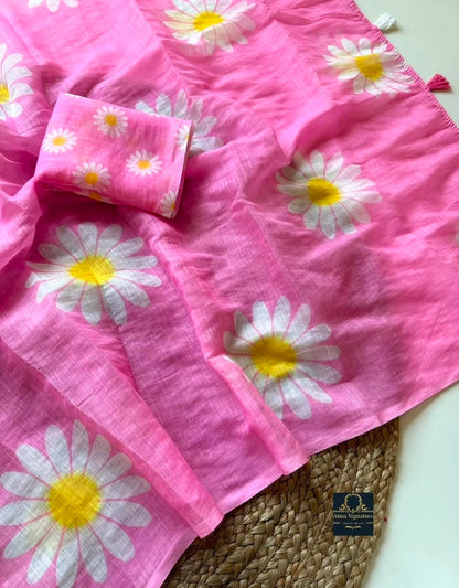 Soft linen cotton floral saree