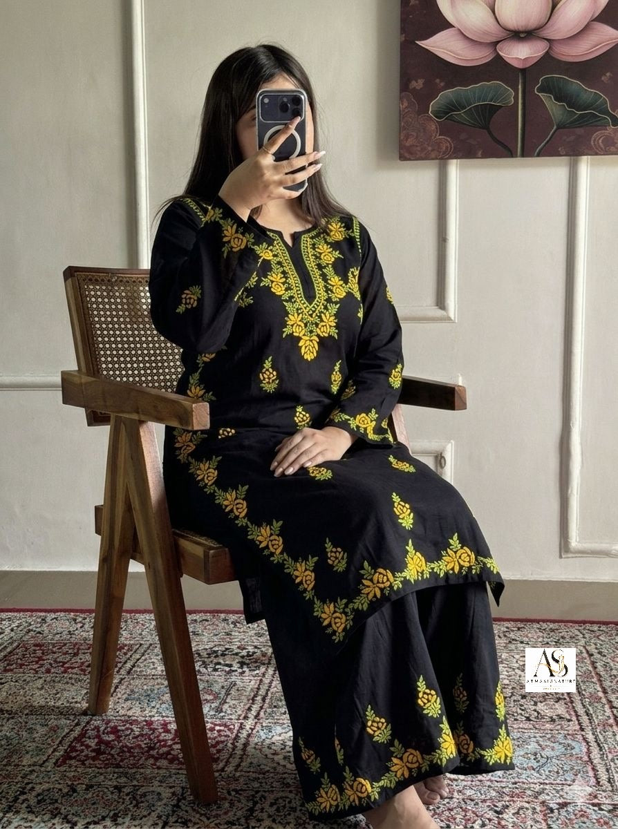 Soft rayon chikankari Kurti Palazzo set