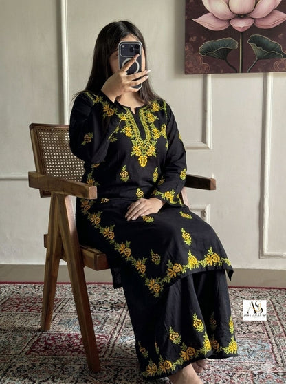 Soft rayon chikankari Kurti Palazzo set