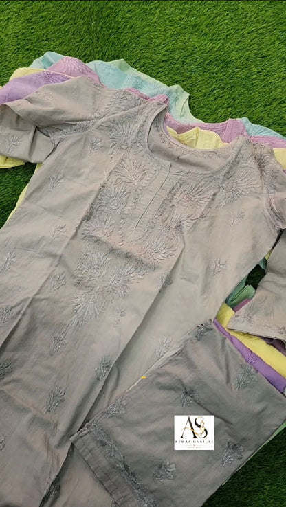 Alaya Ombre Pastel Chikankari Kurti Palazzo Set