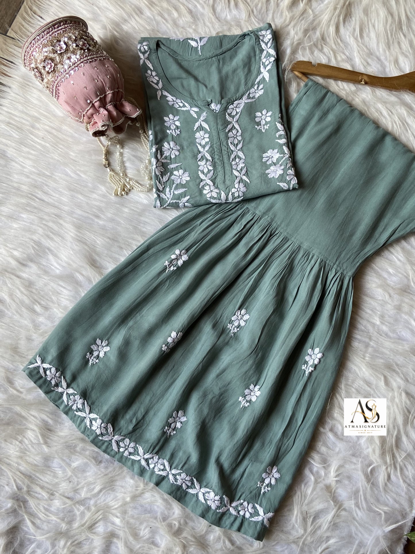 Hoor Chikankari kurti Gharara set