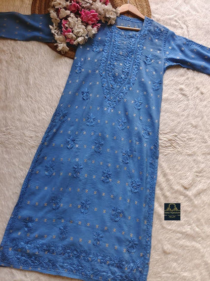 Premium chanderi silk zari buta chikankari kurti