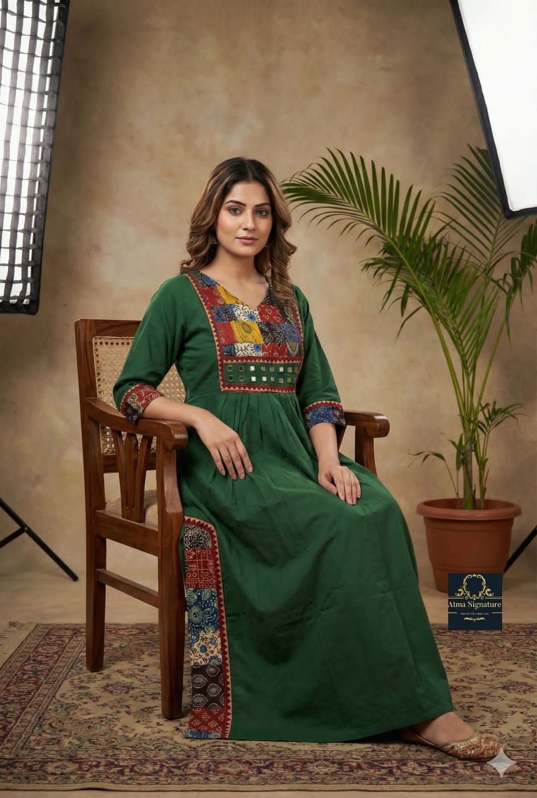 Soft cotton ajrakh mirror worked Kurti/ frock