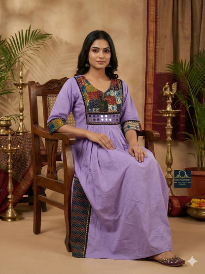 Soft cotton ajrakh mirror worked Kurti/ frock
