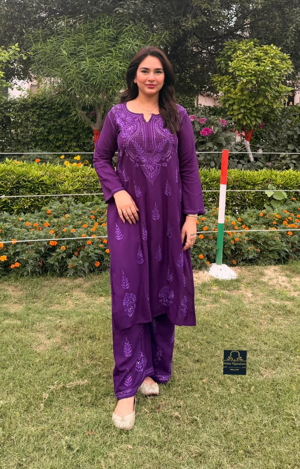 Soft rayon chikankari & mukaish handworked coord set