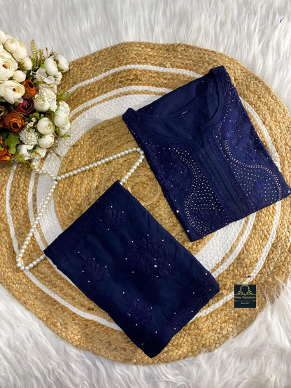 Soft rayon chikankari & mukaish handworked coord set