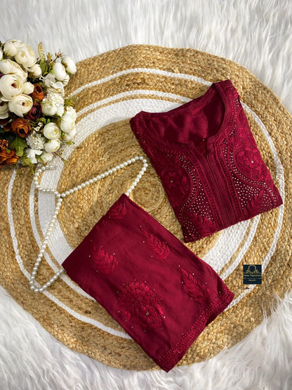 Soft rayon chikankari & mukaish handworked coord set