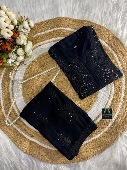 Soft rayon chikankari & mukaish handworked coord set