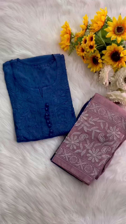 Soft dobby cotton kurti pant set